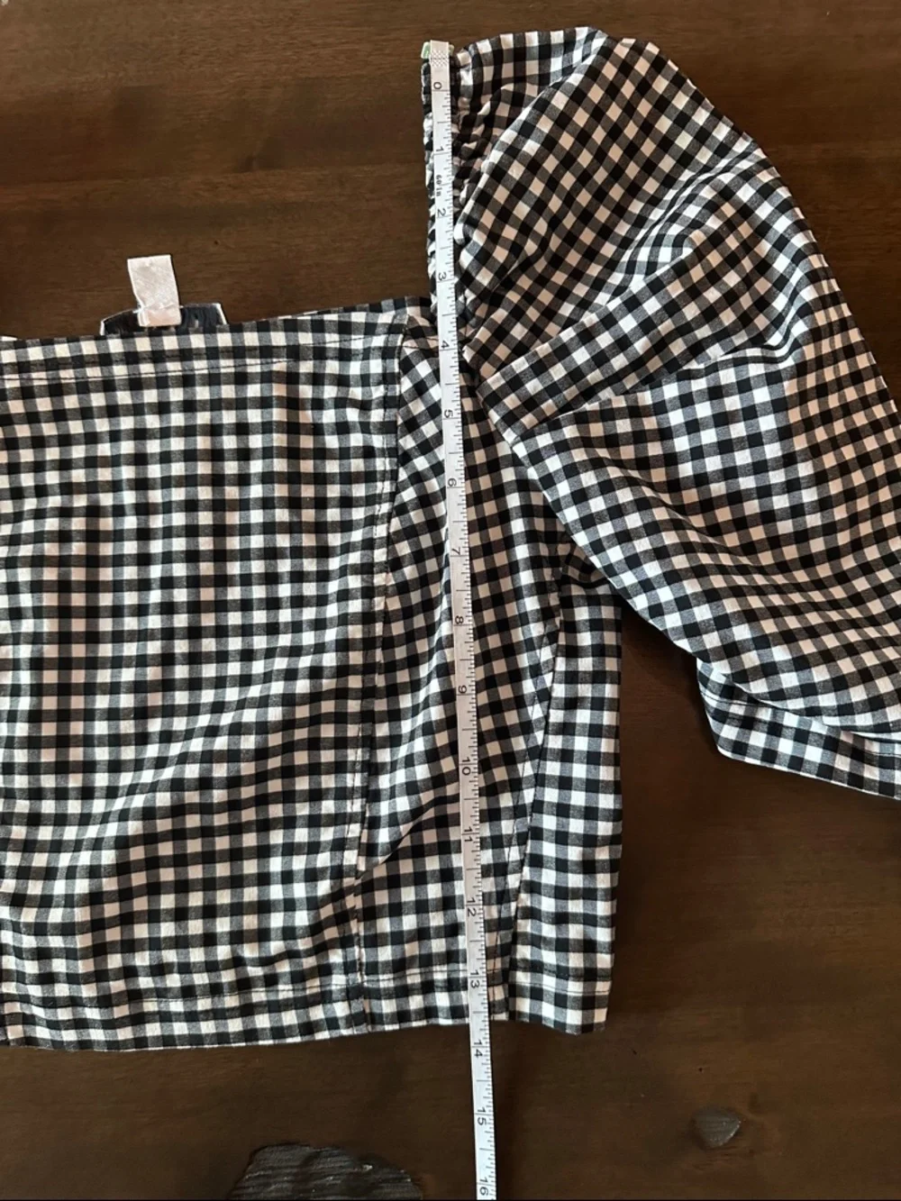 Topshop Black and White Gingham Puff-Sleeve Crop Top US 6